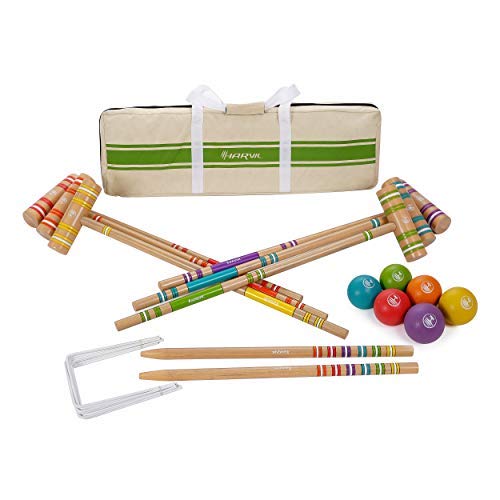 Harvil 6-Player Croquet Set for All Ages with Mallets, Balls, Stake Posts, Wickets, and Carrying Case - Light Wood