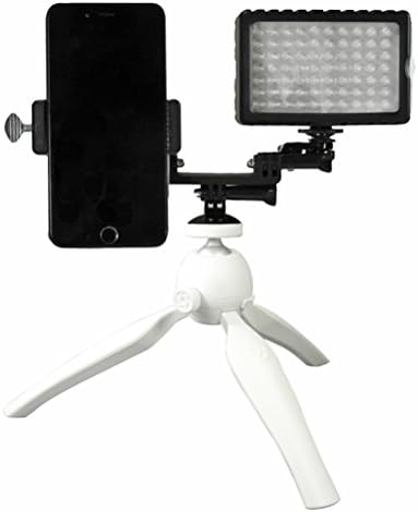 Livestream Gear - Smartphone &amp; Dimmable LED Light Tripod Setup for Streaming or Video, to Fit Large/Jumbo Sized Devices. Dimmable LED Light to Adjust Brightness. (White Tripod &amp; LED)
