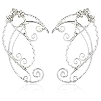 OwMell Elf Ear Cuffs for Non Pierced Ears, OwMell 1 Pair Silver Filigree Pointed Fairy Elven Cosplay Fantasy Costume Flower Bridal Wedding Earrings Handcraft