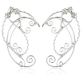 OwMell Elf Ear Cuffs for Non Pierced Ears, OwMell 1 Pair Silver Filigree Pointed Fairy Elven Cosplay Fantasy Costume Flower Bridal Wedding Earrings Handcraft