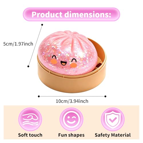 2026 New Glitter Dumpling Soft Box, Stress Relief, Soft Squeeze Decompression Dough, Glitter Dumpling Soft for Stress Relief (Transparent Pink)