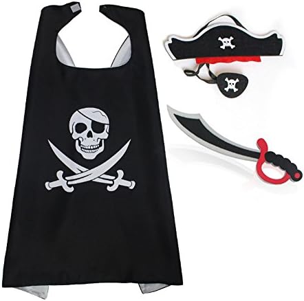 Cartoon Pirate Dress Up Cape Mask Cloak Sword Cosplay Birthday Halloween Party Kids Costume