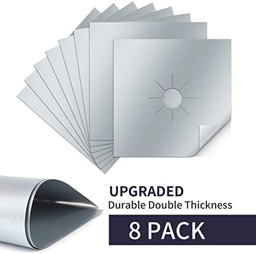 Stove Burner Covers 8 Pack Burner Protectors -Tolmnnts FDA Aprroved Gas Range Protectors|Reusable Stovetop Burner Liners - Heat Resistant & BPA Free and Keep Your Stovetop Clean (Silver)