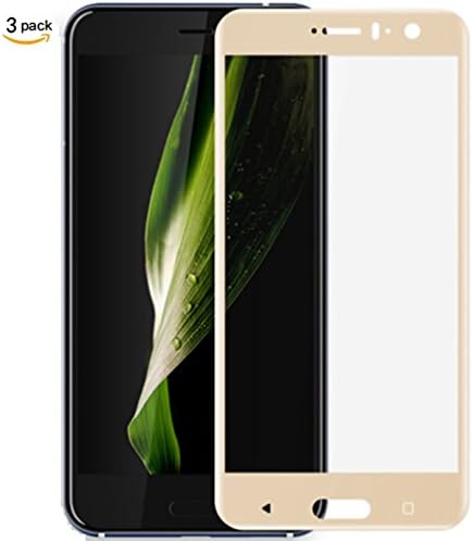 [3 Pack] HTC U11 2.5D Screen Protector,MuTouNiao 9H Cell Phone Tempered Glass Screen Protector Scratch Proof Anti-Fingerprint Film For HTC U11 - Gold