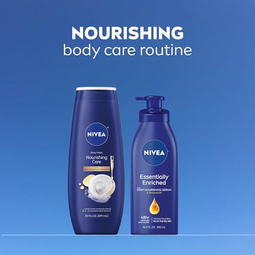NIVEA NOURISHING CARE BODY WASH WITH NOURISHING SERUM, MOISTURIZING BODY WASH FOR WOMEN, ENRICHED WITH PROVITAMIN B5 AND VITAMIN E, 20 FL OZ BOTTLE