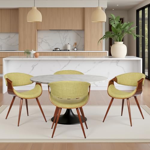 Armen Living Butterfly Mid-Century Dining Chair in Walnut Finish and Green Fabr…