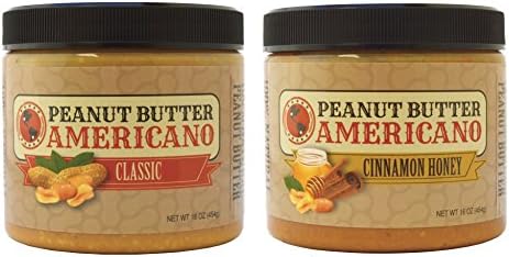 PB Americano Gourmet Crunchy Roasted VARIETY PACK Peanut Butter – CLASSIC & CINNAMON HONEY 16 Oz (Pack of 2)