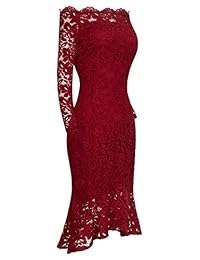 Vestido formal de cóctel de sirena con encaje floral y hombros descubiertos para mujer