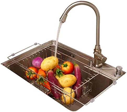 Gaorb Kitchen Fruits Vegetables Draining Rack Stainless Steel Adjustable In-Sink Dish Bowl Drainer Drying Basket Storage Tray