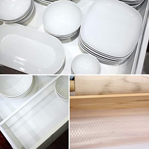 Yachee 3 Rolls EVA Cabinet Liner, Non-Slip Non-Adhesive Shelf Liners Kitchen Cabinets, Waterproof Cupboard Drawer Cushion Mats, DIY Multipurpose Antifouling Pads, 18" x 60" - Transparent