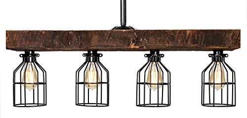 Farmhouse Lighting-Reclaimed Wood from Early-1900s-Rustic Lighting for Kitchen Island Lighting, Dining Room, Bar, Industrial, and Billiard Table-Wooden Light with Edison Cages