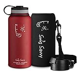 Swig Savvy’s Stainless Steel Insulated Water Bottle, Wide Mouth 32 Oz Capacity, Double Wall Design, for Hot and Cold Beverages, Incloueds Pouch and Coffee Lid