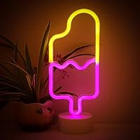 Ice Cream Shaped Neon Signs Led Neon Light Art Decorative Lights Operated by Battery/USB with Holder Base for Children Room Christmas Wedding Party Decoration