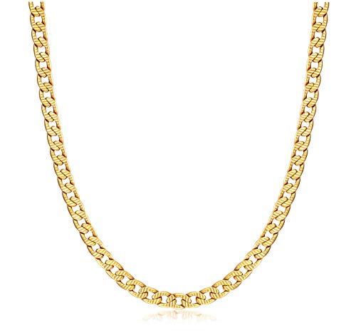Barzel Gold Chain Necklace for Women, Men, Boys & Girls 18k Gold Plated Diamond Cut Curb/Cuban Link Chain Necklace 5MM for Men, Women & Teens - Made in Brazil
