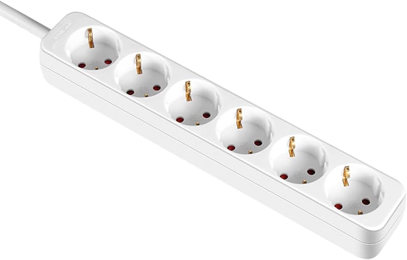 Lot de 2 réglementations 6 prises Schuko 1 m Blanc sans interrupteur 7hSevenOn
