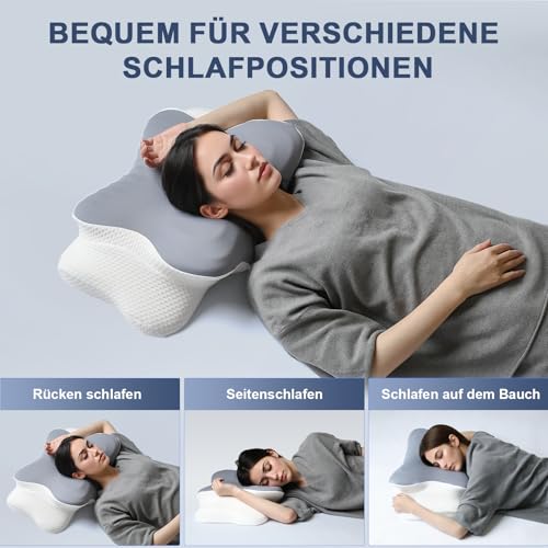 AmzHandler Memory Foam Side Sleeper Pillow, Ergonomic Neck Support Pillow, Orthopaedic Neck Support Pillow for Neck and Shoulder Pain, L 62 x W 38 x H 14.4/9 cm