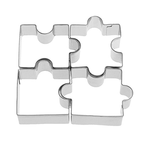 4pcs Stainless Steel Puzzle Cookie Cutter DIY Biscuit Dessert Mold Pastry Fondant Cake Sugarcraft Decorating Frame Cutter Tool