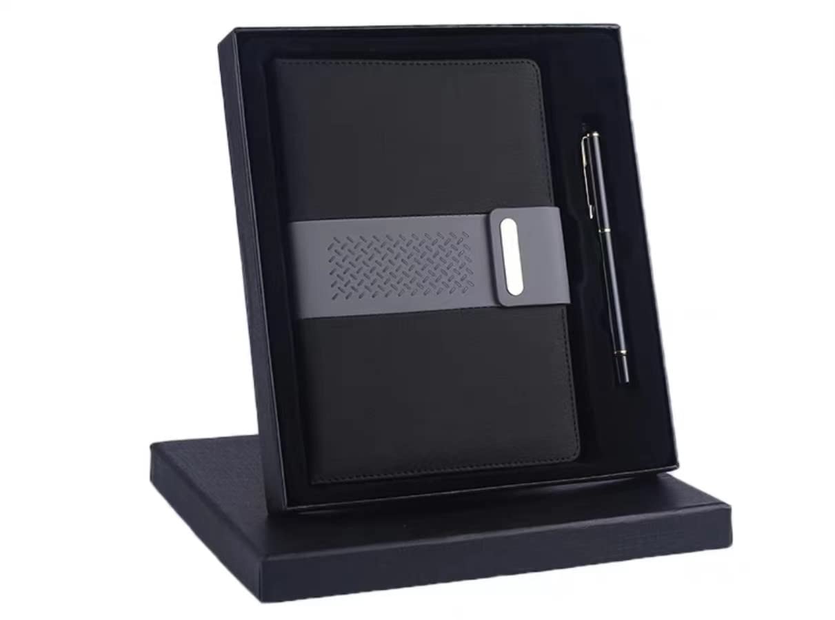 CMY Executive Classic Leather A5 Notebook with Pen Vintage Travel Notebook and Pen Journal Diary Business Daily Ideas Notepad Christmas Birthday Gift Set for Girls Women Mum Dad (BLACK)