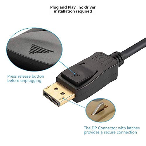 DisplayPort to DVI Cable 6.6 Feet 2-Pack, UVOOI Display Port (DP) to DVI-D Male to Male Adapter Cable 1080P Compatible with PC, Laptop, HDTV, Projector, Monitor, More- Gold-Plated