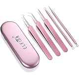 Blackhead Remover, ELFINA Blackhead Pimple Comedone Acne Extractor Tweezers Tool, Face Blackhead Removal Kit – Pink