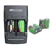 SUPEREX 6 PCS 3volt 400 mAh CR2 15270 Batteries + Car Charger Dual Rapid Rechargeable Battery Charger for 3V CR2 Lithium Batteries