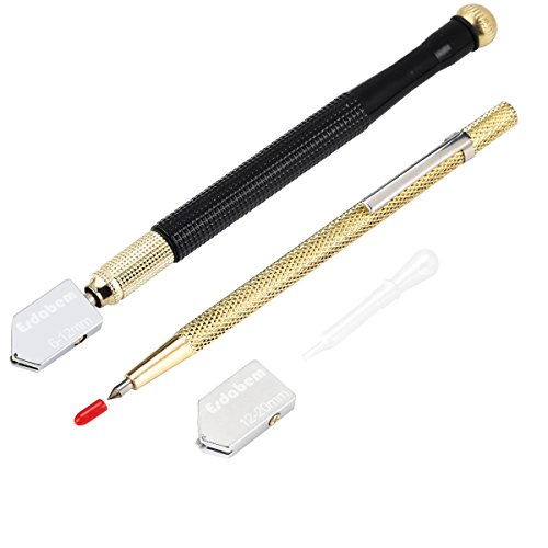 4 Pack Glass Tool Kit Includes 1 Piece 5.7in Tungsten Carbide Tip Scriber Engraving Engraver Pen, 1 Metal Handle Oil Feed Carbide Tip Pencil Glass Cutter,1 Replacement Glass Cutter Head, 1 Oil Dropper
