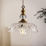 CVKASH Vintage Glass Pendant Light Fixture Brass
