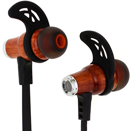 Symphonized NRG Bluetooth Wireless Wood in-Ear Noise-isolating Headphones, Earbuds, Earphones with Mic & Volume Control (Black)