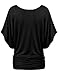 TWINTH Dolman Drape Tunic Plus Size Side Shirring Loose Fit Short Sleeve Top T-Shirts Black 2XL