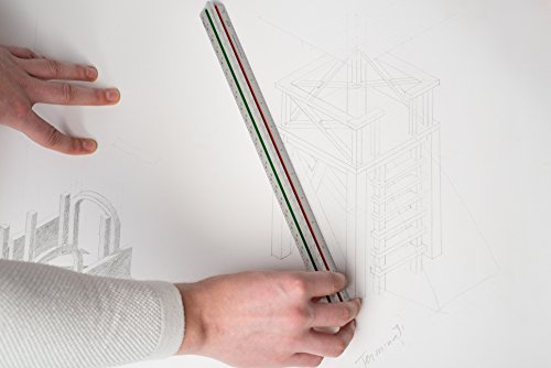 Aluminum Triangular Architect Scale — US Standard Imperial Scale 12" with protective ends and Color Coded Grooves - 6 Dimensions