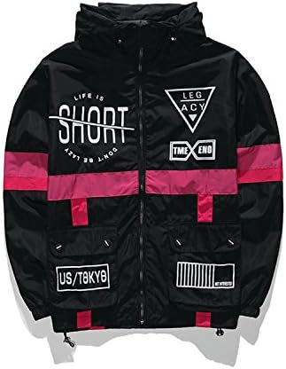 Marvin Cook Men Windbreaker Jacket Legacy Fashion Hip Hop Thin Zipper Casual Jacket Life is Short Outwear Black XL