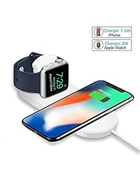 Cargador inalámbrico 2 en 1 para Apple Watch, portátil y rápido soporte de carga inalámbrica, compatible con iPhone X XS MAX XR 8 8 Plus, Samsung S9 S8 S7 Edge S6 Edge+ Note 9 Note 8, iWatch 4 3 2 1