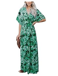 GIKING Kimono vestido maxi con cuello en V profundo sin espalda para mujer con bolsillos