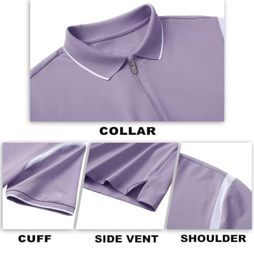 ROUEN POLO SHIRTS FOR MEN SHORT SLEEVE CASUAL COLLARED MOISTURE WICKING PIQUE SOLID GOLF SHIRTS FOR MEN DRY FIT LAVENDER