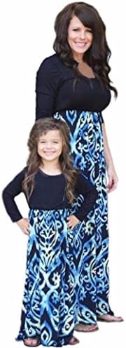 Misaky Daughter Long Sleeve Printing Stitching Dress Girls Dress (M, Mother)
