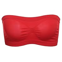 RIBITENS Women Basic Stretch Layer Strapless Hollow Seamless Solid Cropped Tube Top Bra Bandeau Everyday Bras Red