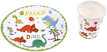 Ongwish 20Pcs/pack Paper Plates and Paper Cups, Dinosaur Theme Paper Cake Plates and Bowls, Disposable Paper Cups Dinosaur Tableware Paper Plates Dishes Birthday Party Supplies