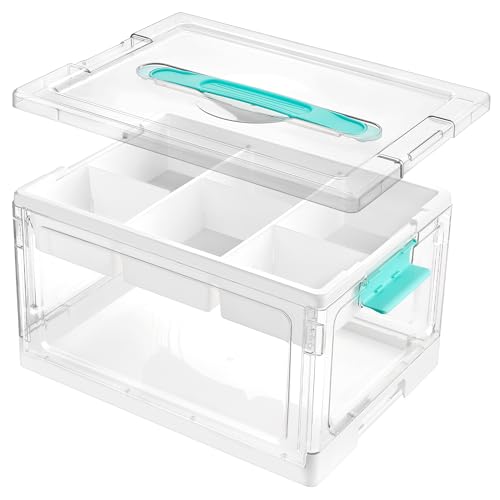 Vtopmart 24 QT Clear Plastic Craft Organizers and Storage Box with Removable Trays and Dividers,Art Supply Organizers and Storage,Ideal Containers for coloring Books,Toys,Craft Supplies,1 Pack