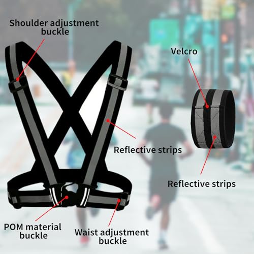 YSDINK Reflective Safety Set:High Visibility Adjustable Elastic Vest with 2 High Luminance Double Stripe Armbands for Night Running, Cycling, Jogging, Walking, Suitable