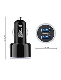 Ailun Adaptador para cargador de coche Puertos USB inteligentes dobles 4.8A 24W Luz de anillo azul Compatible con iPhone X Xs XR Xs Max 8 7 Plus 6 6s Plus Galaxy S10 Plus S6 Adaptador y más