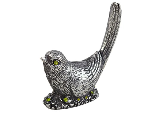 Cast American Pewter Nesting Bird Ring Holder with Swarovski Crystals - Thumbnail 3