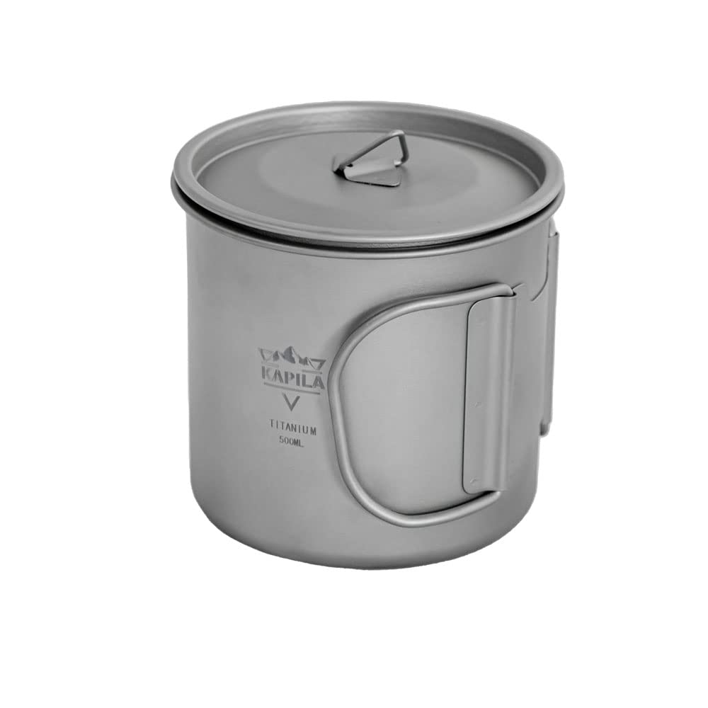 Photo 1 of KAPILA 500ml Titanium Cup/Pot Lightweight Backpacking Camping Mug Foldable Handle Titanium Pot with Lid Camping Hiking Picnic Open Fire Cooking (500ML)