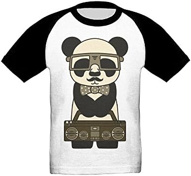 Retro Cute Lovely Panda With Radio Unisex Kids Short Sleeve Performance Raglan 5-6 Toddler