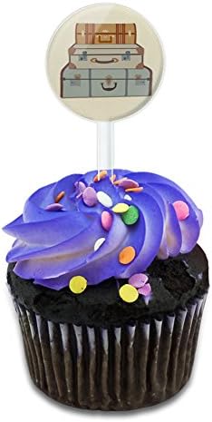 Vintage Luggage Suitcase Travel Cake Cupcake Toppers Picks Set