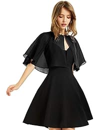 Women's Soft Chiffon Shawl Wraps Shrug for Evening Dress Wedding Cape Bolero Flapper Cover Up(Black)