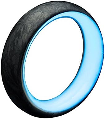 Men’s Carbon Fiber Glow Ring – Lightweight, Handcrafted, Black Band with Luminescent Interior charged with UV Light – (Blue Glow, 11.0)