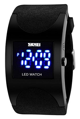 WUTONYU (TM) Men's LED Digital Display Silicone Band Waterproof Sport Electronic Wrist Watch (Black)