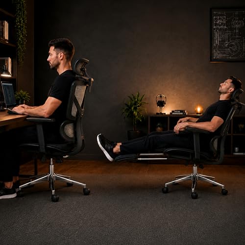 Laruno Cadeira de Escritório Ergonômica NR17 Giratória com Apoio de Pés Cadeira Gamer Presidente Suporte Lombar Adaptável Encosto Ajustável 6 Níveis Braço 3D Malha Mesh Respirável Suporta até 200kg