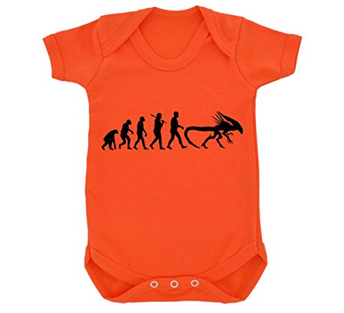 Evolution of a Xenomorph Baby Bodysuit Orange with Black Print