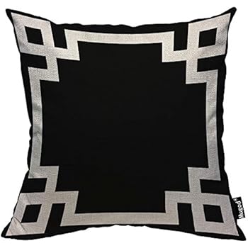 Mugod Greek Key Border Pillow Cases Cute Bold Chic Geometric Stripes Black and White Throw Pillow Cover Cotton Linen Indoor 18x18 Inch Square Cushion Cover for Office Sofa Couch